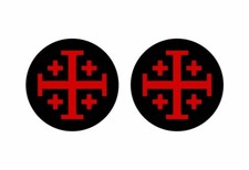 2x autocollant sticker rond cocarde drapeau croix jerusalem templier noir