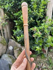 Canne & Badine XIX Eme Bois Sculpté Art Populaire Serpent & Trèfle & Souvenir