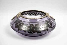 Vase Art Déco signé D’Argyl – Verre mauve soufflé & monture étain – France 1930