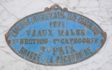 PLAQUE CONCOURS AGRICOLE ROANNE LA PACAUDIERE 1971 CHAROLAISE FONTE D'ALUMINIUM