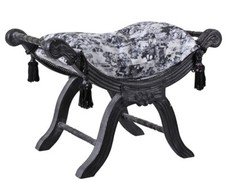 Tabouret Gondole Assise Baroque Banc Toile De Jouy Barockhocker