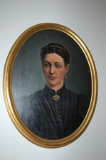 Ancien Portrait De Femme Huile