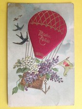 CPA Gaufrée Tissu NACELLE BALLON MONTGOLFIERE Aerostat Balloon Airship FLEURS