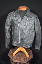 Veste De Moto En Cuir Noir En Horsehide Vintage Années 1980 Taille 48 XL