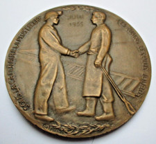 Ancienne médaille en bronze signée Belmondo électrification SNCF Nord-Est  1955