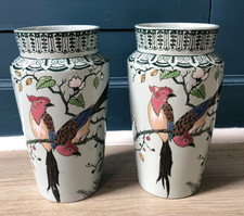 Belle Paire Vases Céramique LONGWY Art déco Oiseau Perroquet Perruche ?