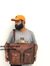 18 " Cuir Vintage Hommes Messager Épaule Cartable Voyage Mallette Sac Ordinateur