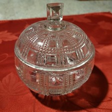 Bonbonnière, Sucrier ancien, rond, en verre moulé