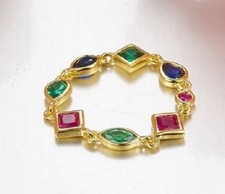 PL or sur argent 925 bague chaine  emeraude, rubis et saphir CZ T49 - Neuf