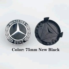 Lot 4 Cache Moyeu 75mm Pour Mercedes Logo Emblème Jante Centre De Roue New Black