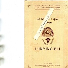 Militaire 32 et 232 è Régiment L'Invincible Menu Salle Fêtes AMBOISE en 1961