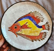 Rare Assiette de table Signée Le Brescon Décor Poisson - Vallauris Vintage N° 15