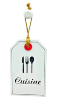 Casa plaque de porte en bois blanc motif couverts cuisine 16x 10 cm env
