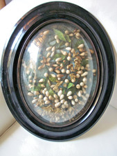 Ancien cadre Napoleon III 3 ovale verre bombé reliquaire XIX eme fleur d'oranger