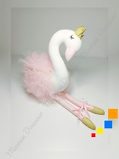 Peluche/Doudou Cygne Blanc Rose Tutu Tulle Couronne Dorée Or 30cm - Soft Friends