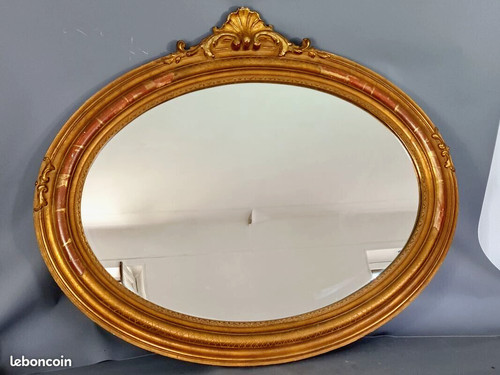 Grand miroir ovale bois - , stuc