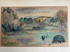 Alexandre Stoppelaëre Aquarelle Paysage en Provence Signé Daté 1920 RARISSIME !