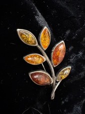 Brand New Sterling Silver Genuine Baltic Amber Rose Brooch