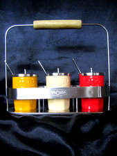 SERVICE à CONDIMENT Moutarde Sauce Pot faience Inox AMORA Neuf