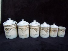 ancienne serie de 6 pots a épices en tole émaillé marqué 193