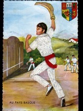 SPORT BASQUE (64) JOUEUR de PELOTE / Carte brodée vers 1960