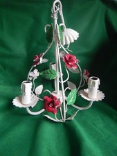 lustre cage metal peint tole fleurs roses