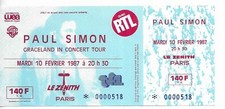 RARE / TICKET BILLET CONCERT - PAUL SIMON : LIVE A PARIS ( FRANCE ) 1987 PLACE