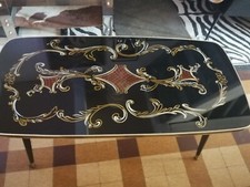 Table Basse 1960 Syle Japonisante Pieds Compas Verre Bois 