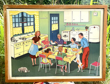 superbe ancienne affiche scolaire rossignol médecin  repas famille