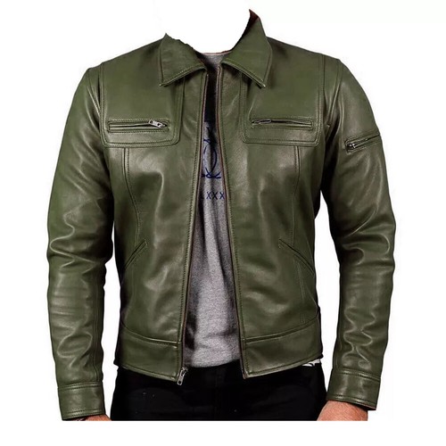 Veste cuir vert olive - cuir,
