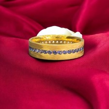 Bague classique 1,40 Cts saphir bleu naturel réglage canal unisexe or 18 carats