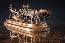Bronze ancien attelage boeufs