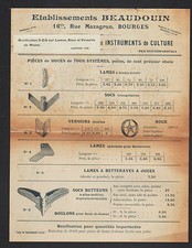 BOURGES (18) PIECES pour MACHINES AGRICOLES & de CULTURE "Ets BEAUDOUIN" en 1929
