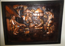 Tableau ancien cuivre repoussé Africain Congo Brazzaville