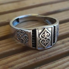 Bague Viking en Argent Massif 925 avec Zircons noire Très Belle Finition 