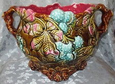 ANTIQUE ONNAING  FRENCH MAJOLICA PLANTER CACHE POT JARDINIERE CHESTNUT