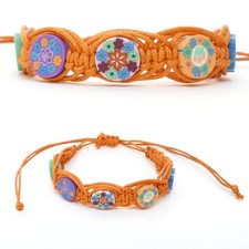Bracelet Femme enfant fille macramé coton ciré ORANGE millefiori fimo réglable
