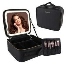 Trousse Maquillage Femme Voyage avec Miroir LED Professionnel Vanity Valise M...