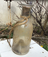 Ancienne bouteille à vairons en verre soufflé 19 ème pêche artisanale collection