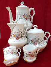 Partie de Service THE/CAFE Porcelaine, Sucrier, Pot, Tasses, Cafetière/Théière