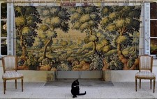 Superbe ÉNORME tapisserie tissée vintage française Verdure à suspendre murale, largeur 3,3 M