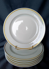 6 assiettes plates en porcelaine de Limoges blanc filet or