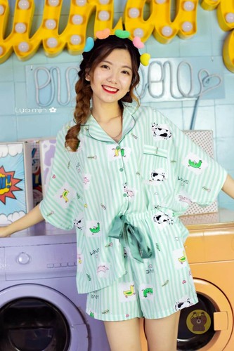 Kawaii animal green pajamas - animal,