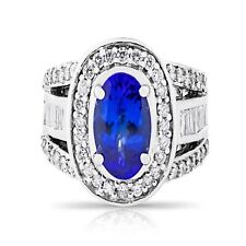 Bague En Tanzanite 3,00 Ct Et Diamant 1,50 Ct En Or Blanc 18k 18,90 G Taille : O