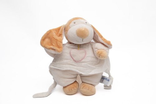 Doudou chien blanc beige