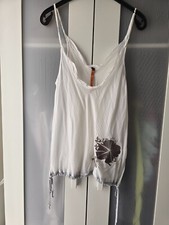 COP COPINE Haut chic blanc avec fleur marron glacé à bretelles Taille 2