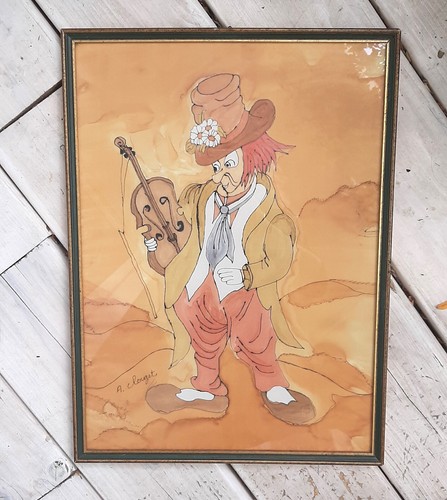 Tableau clown sur soie - tableau,