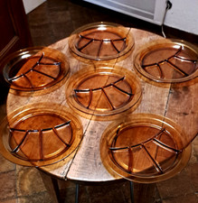 PAS COURANT LOT DE 6 ASSIETTES VINTAGE A FONDUE  VERRE FUME TRANSPARENT FRANCE