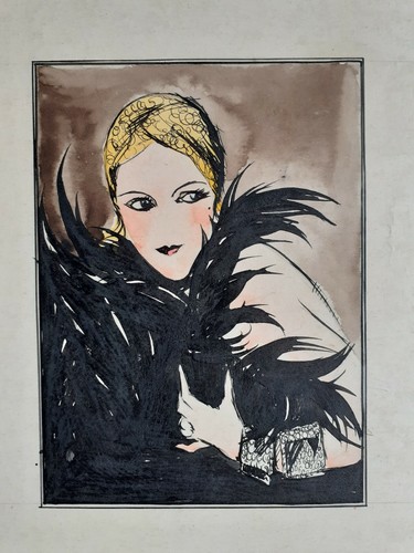 Dessin ancien portrait femme