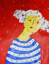 Art brut,singulier,neo expressionnisme sur papier 65x50cm